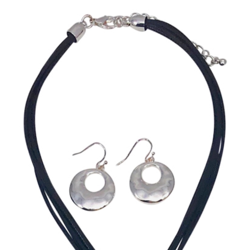 Pendant Necklace Black Cords Statement Piece with Matching Earrings - Picture 4 of 5